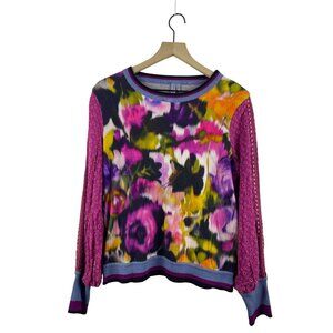 Anthropologie Bl^nk London Women's XS Floral Eyelet Balloon Sleeve Pink Blouse